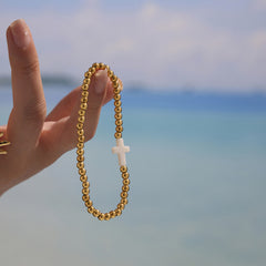 Agate or Shell Accent Cross Bracelet