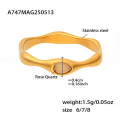 Rose Quartz Accent Bamboo Texture Ring