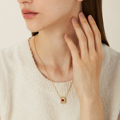 Daphne Vintage-Inspired Ruby-Tone Heart Necklace