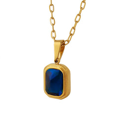 18K Gold-Plated Blue Crystal Pendant Necklace