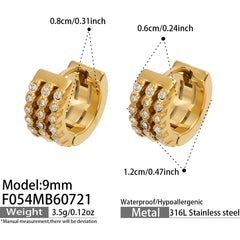 18K Gold-Plated Cubic Zirconia Three-Row Hoops