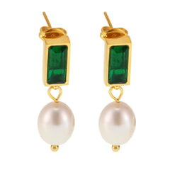 Green or Black Cubic Zirconia Freshwater Pearl Drop Earrings
