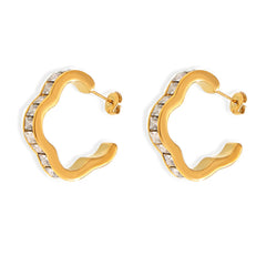 Scalloped Stone-Accent Hoop Earrings