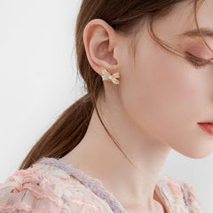 Nicolette Vintage-Inspired Pearl Pavé Bow Stud Earrings