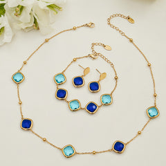 Faceted Glass Stone Necklace, Bracelet & Earrings