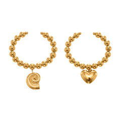 18K Gold-Plated Heart or Spiral Charm Bead Bangle