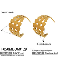 Openwork Disc Link Stainless Steel C-Hoop Earrings