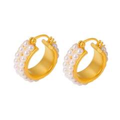 Gold-Tone Double Row Beaded Hoop Earrings
