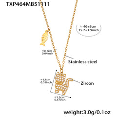 18K Gold-Plated Cat and Fishbone Charm Jewelry