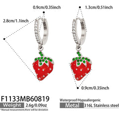 Enamel Strawberry Cubic Zirconia Drop Earrings