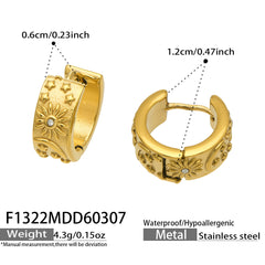 Star & Crescent Engraved Huggie Hoop Earrings