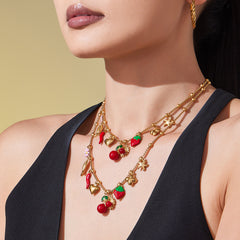 18K Gold-Plated Cherry Charm Necklace or Bracelet