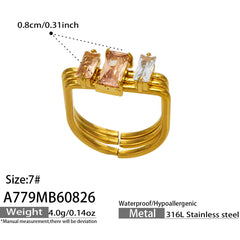 Rectangular Cubic Zirconia Three-Row Ring