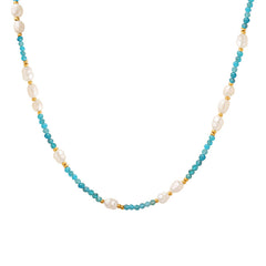Blue Bead & Pearl-Look Necklace