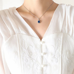 18K Gold-Plated Blue Crystal Pendant Necklace