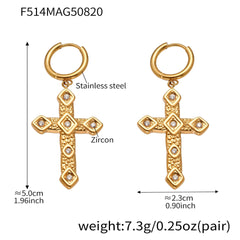 18K Gold-Plated Cubic Zirconia Cross Drop Earrings