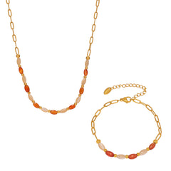 Natural Stone & Shell Bead Necklace & Bracelet