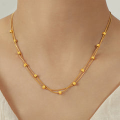 Layered Bead Station Fine Chain Necklace