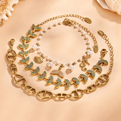 18K Gold-Plated Ocean and Faux Pearl Bracelet Designs