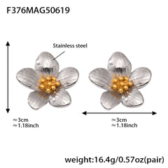 Gold-Tone Sculptural Flower Stud Earrings