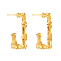 18K Gold-Plated Bamboo Rectangle C-Hoop Earrings
