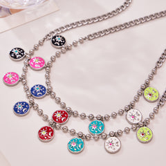 Silver-Tone Color Enamel Disc Charm Necklace