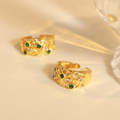 Ornate Green Accent Open Statement Ring