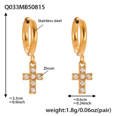 Cubic Zirconia Cross Charm Hoop Earrings