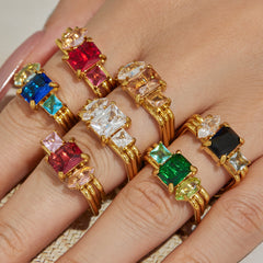 Cubic Zirconia Three-Row Statement Ring