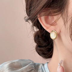 Nicolette Vintage-Inspired White Mother-of-Pearl Oval Stud Earrings