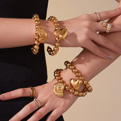 18K Gold-Plated Heart or Spiral Charm Bead Bangle