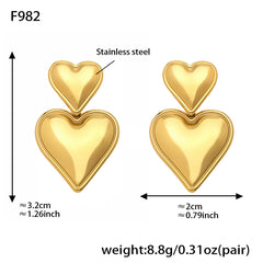 18K Gold-Plated Heart Drop Stud Earrings