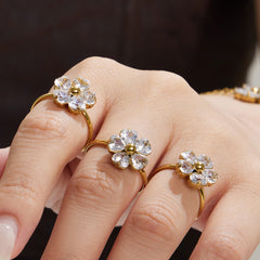 Five-Petal Cubic Zirconia Flower Jewelry