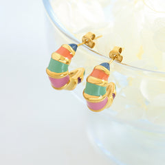 Multicolor Enamel C-Hoop Earrings