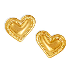 Textured Heart Stainless Steel Stud Earrings