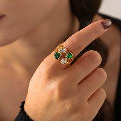 Heart and Teardrop Glass Accent Open Ring