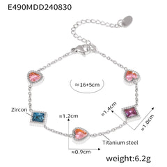 Cubic Zirconia Heart & Square Station Bracelet