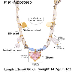 Fabric Scarf-Style Mixed Charm Necklace