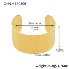 18K Gold-Plated Wide Floral Texture Cuff Bracelets