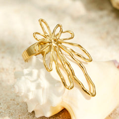 18K Gold-Plated Openwork Flower Statement Ring