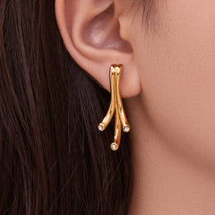 18K Gold-Plated Branch Stone-Accent Earrings