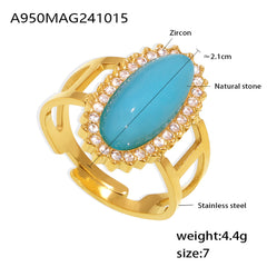 18K Gold-Plated Natural Stone Oval Ring