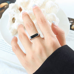 18K Gold-Plated Black Enamel Geometric Ring