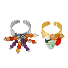 Natural Stone Cluster Adjustable Open Ring