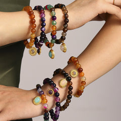 Natural Agate Beaded Charm Bracelet