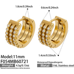 18K Gold-Plated Cubic Zirconia Three-Row Hoops