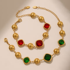 18K Gold-Plated Faceted Glass Link Bracelet