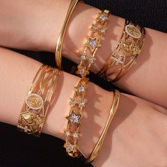 18K Gold-Plated Star and Openwork Bangle Designs