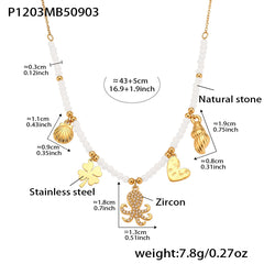 Crystal Bead Ocean Charm Necklace
