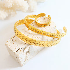Gold-Tone Wheat Texture Open Cuff